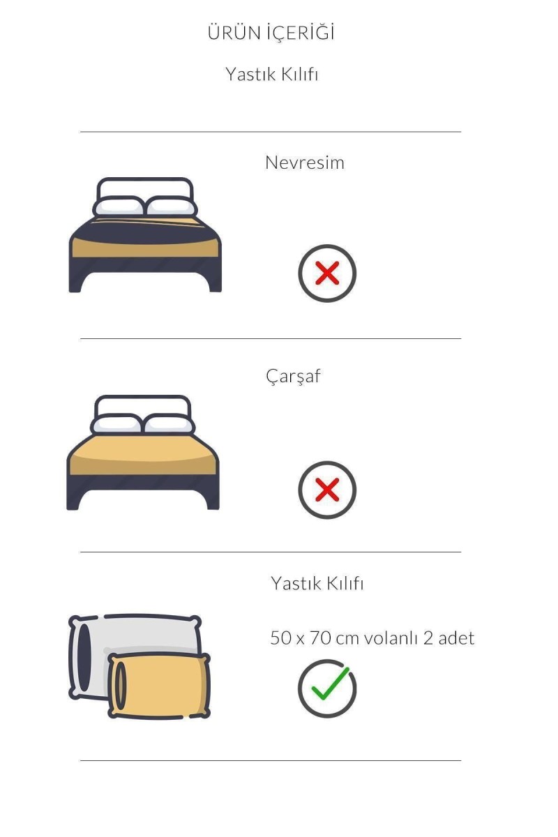 Varol 2 Adet Pan Serisi Ranforce Otel Yastık Kılıfı 50x70+5 Volanlı detay görseli