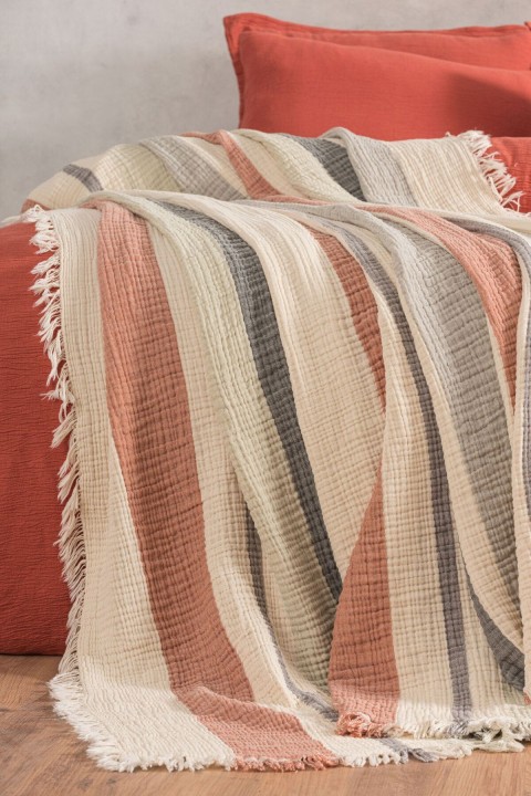 Varol 4 Katlı %100 Pamuk Müslin Pike & Yatak Örtüsü – 230x250 cm KİREMİT