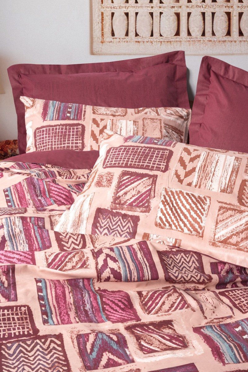 Cotton Box Ethnic Ranforce Çift Kişilik Nevresim Takimi Estilo Bordo detay görseli