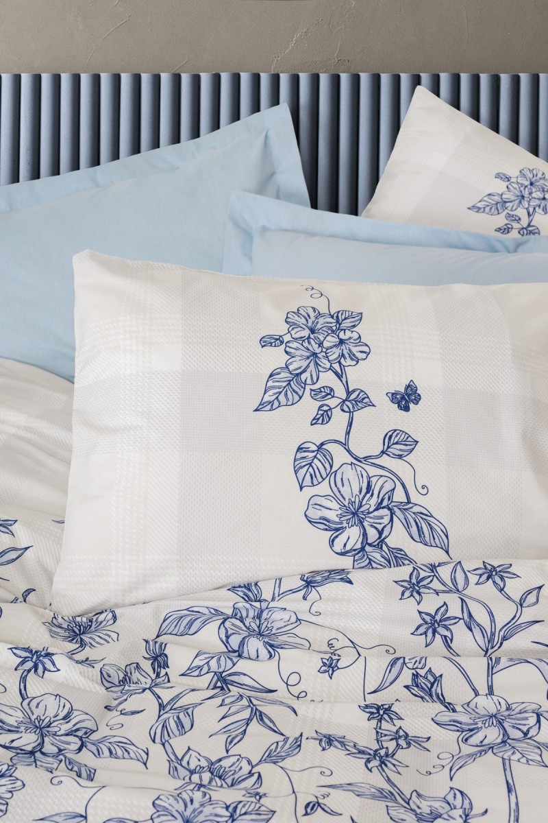 Cotton Box Modeline Çift Kişilik Nevresim Takımı Linora Mavi detay görseli