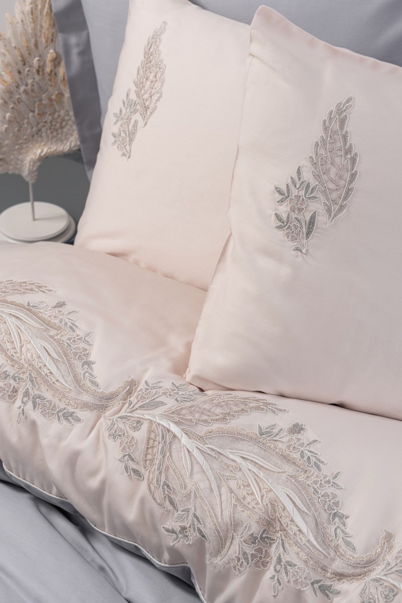 Cotton Box Brode Nakışlı Saten Çift Kişilik Nevresim Takımı Sheen Gri detay görseli