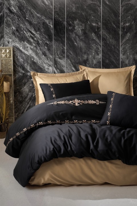 Cotton Box Brode Nakışlı Saten Çift Kişilik Nevresim Takımı Gloria Gold