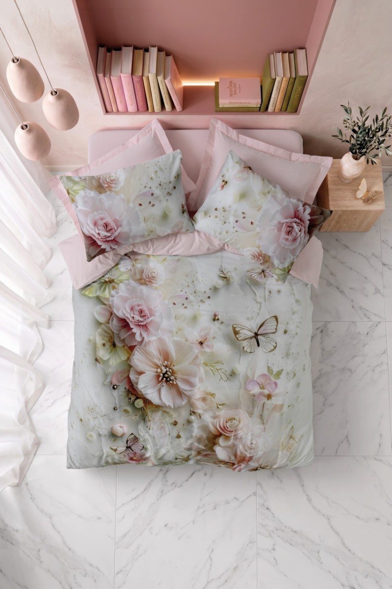 Cotton Box 3d Flower %100 Pamuk Saten  - Elara Pembe detay görseli