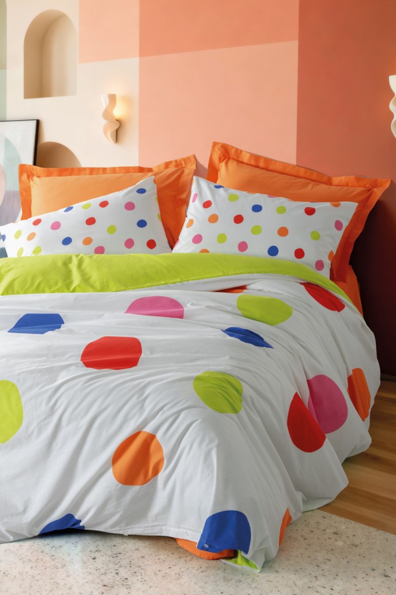 Cotton Box Modeline Çift Kişilik Nevresim Takımı Dotsy Turuncu detay görseli