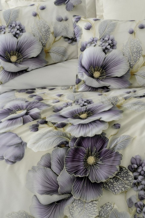 Cotton Box 3d Flower %100 Pamuk Saten - Nayra Krem