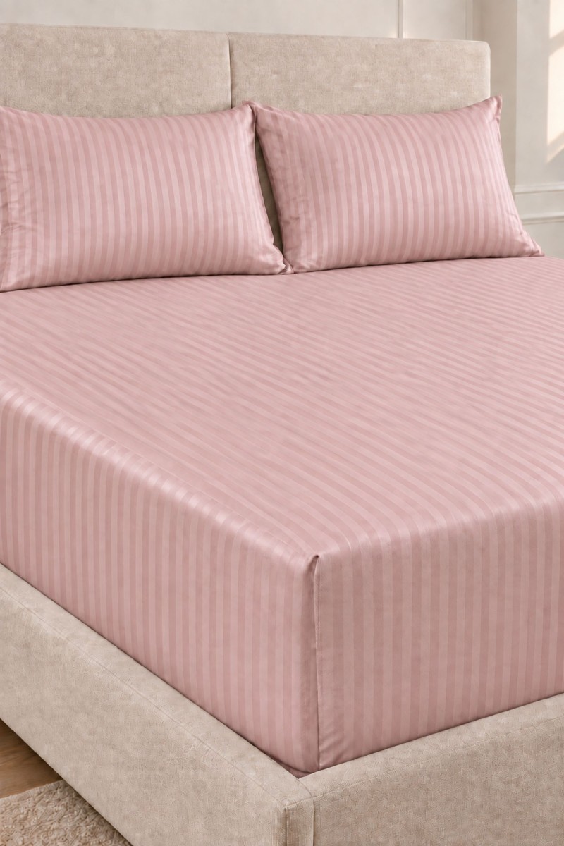 Varol %100 Pamuk Saten Stripe Battal Boy (King Size) Lastikli Çarşaf Takımı – 30 cm – 2 Yastık Kılıfı – 180x200 detay görseli
