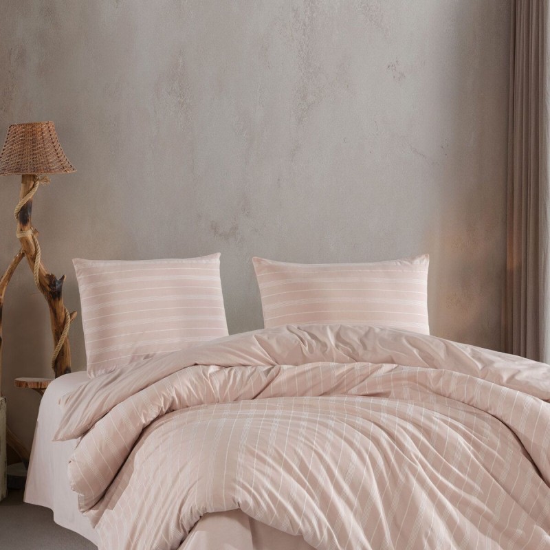 Varol Çarşafı Lastikli Saten Çizgili Çift Kişilik Nevresim Takım