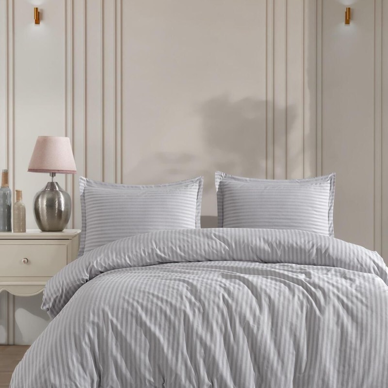 Varol Çarşafı Lastikli Saten Çizgili Çift Kişilik Nevresim Takım