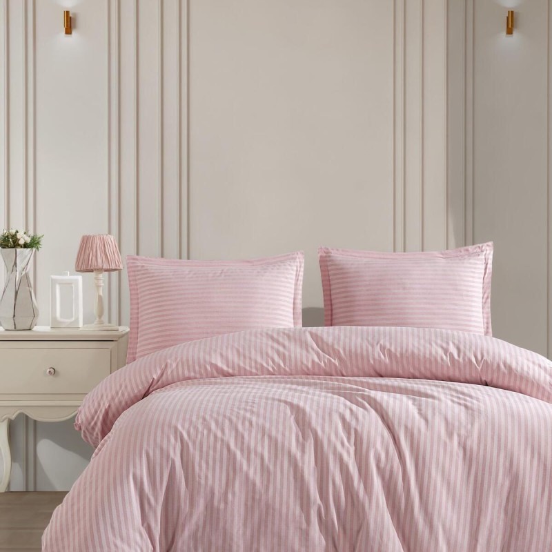 Varol Çarşafı Lastikli Saten Çizgili Çift Kişilik Nevresim Takım