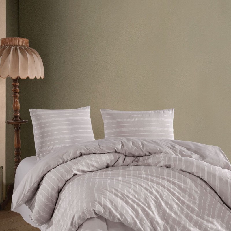 Varol Çarşafı Lastikli Saten Çizgili Çift Kişilik Nevresim Takım