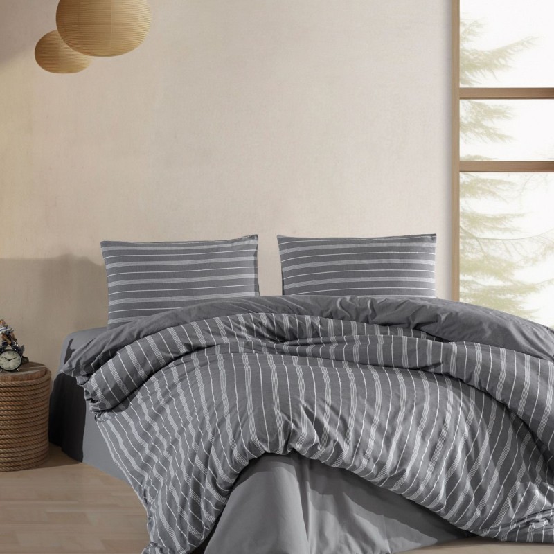 Varol Çarşafı Lastikli Saten Çizgili Çift Kişilik Nevresim Takım