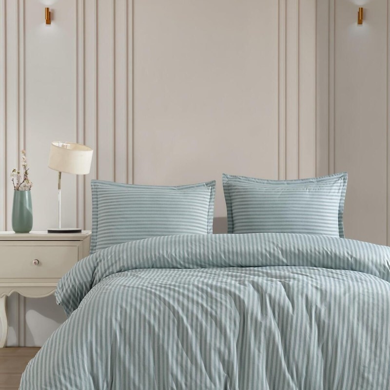 Varol Çarşafı Lastikli Saten Çizgili Çift Kişilik Nevresim Takım