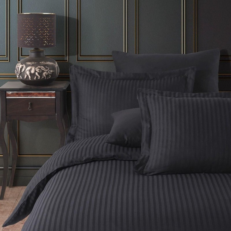 Varol Çift Kişilik Saten Çizgili Nevresim Takımı – Lastikli Çarşaf, Parlak ve Yumuşak Kumaş