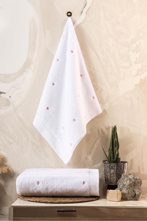 Varol Love Serisi Nakışlı Micro Cotton Banyo Havlu Seti PEMBE