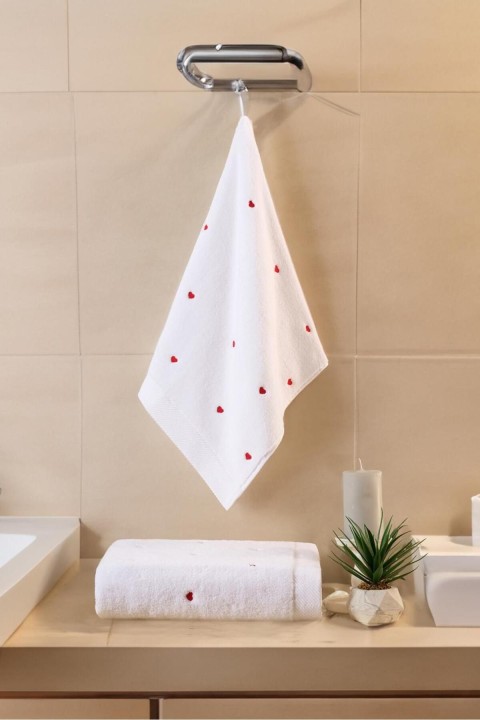 Varol Love Serisi Nakışlı Micro Cotton Banyo Havlu Seti KIRMIZI