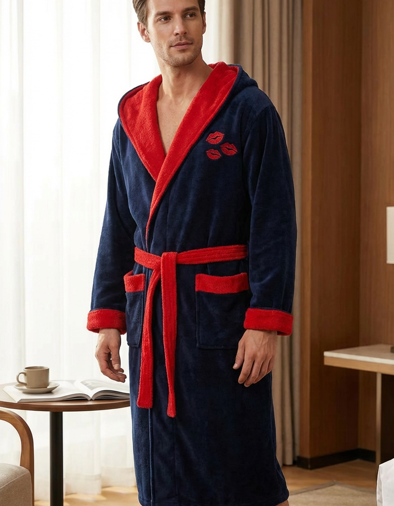 Varol Luxury Touch Kapşonlu %100 Pamuk Nakışlı Bornoz – Kiss Varol Luxury Touch Kapşonlu %100 Pamuk Nakışlı Bornoz – Kiss