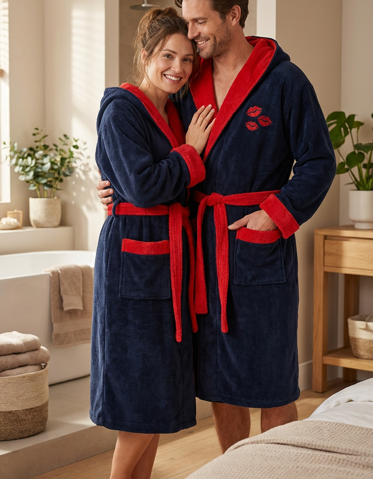 Varol Luxury Touch Kapşonlu %100 Pamuk Nakışlı Bornoz – Kiss Varol Luxury Touch Kapşonlu %100 Pamuk Nakışlı Bornoz – Kiss