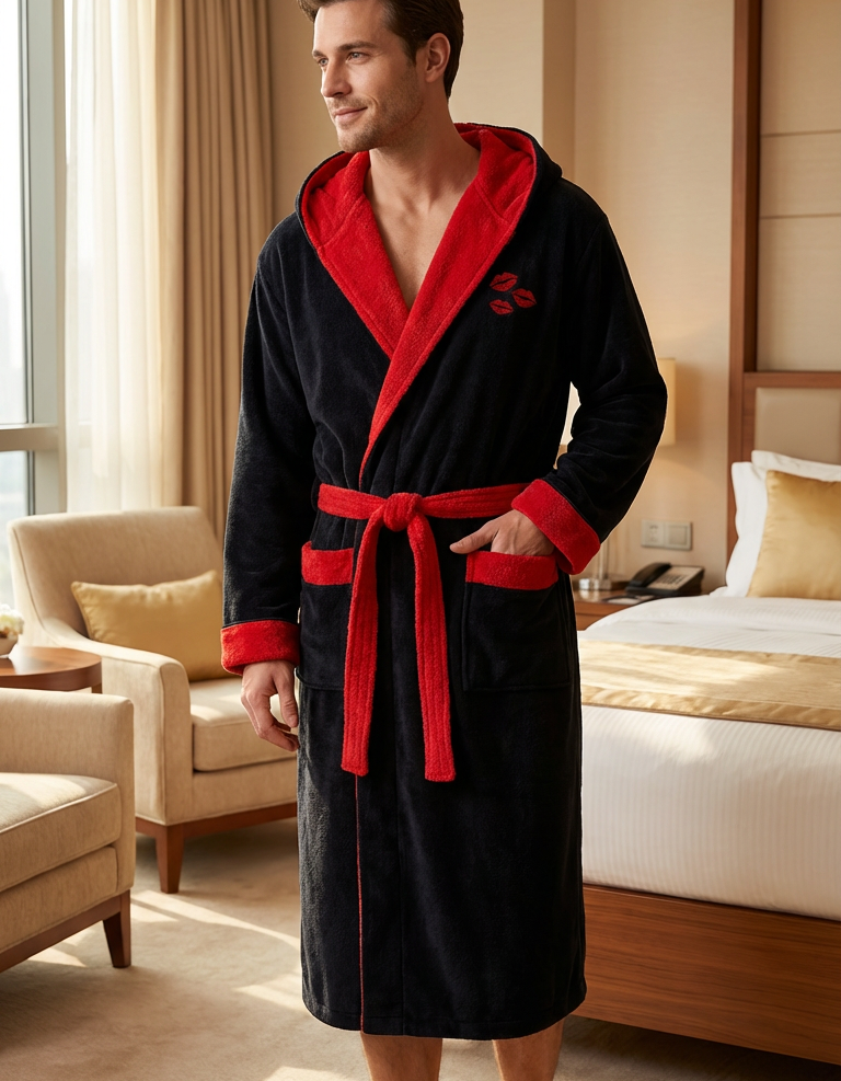 Varol Luxury Touch Kapşonlu %100 Pamuk Nakışlı Bornoz – Kiss Varol Luxury Touch Kapşonlu %100 Pamuk Nakışlı Bornoz – Kiss