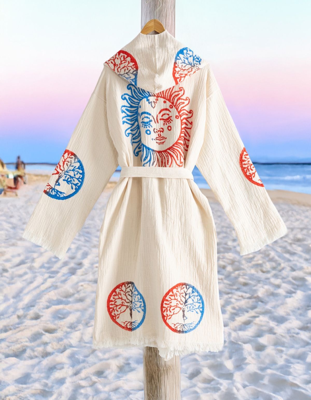 Varol Organik %100 Pamuk Kapşonlu Sabahlık Bornoz Plaj Elbisesi - Dualis