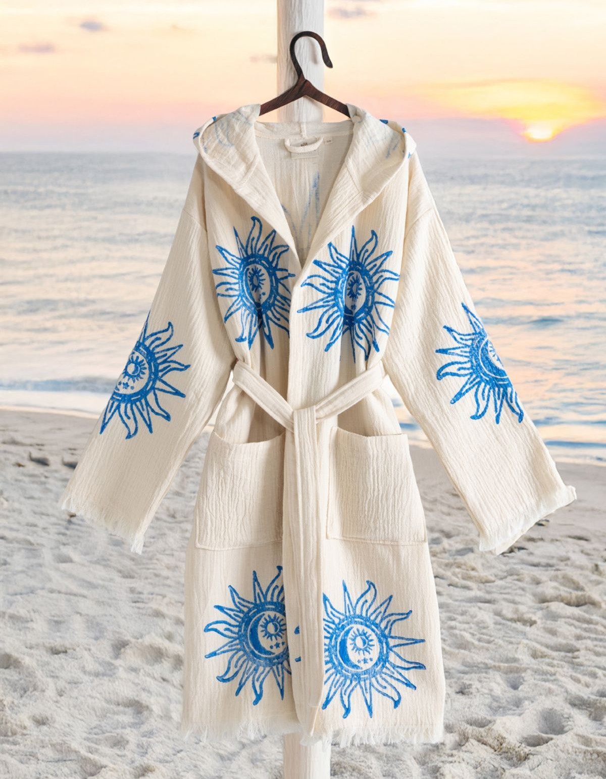 Varol Organik %100 Pamuk Kapşonlu Sabahlık Bornoz Plaj Elbisesi - Heliona V2