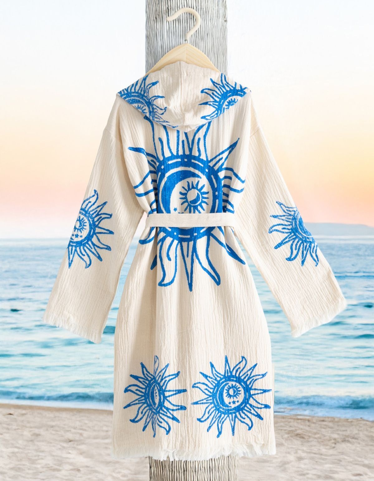 Varol Organik %100 Pamuk Kapşonlu Sabahlık Bornoz Plaj Elbisesi - Heliona V2