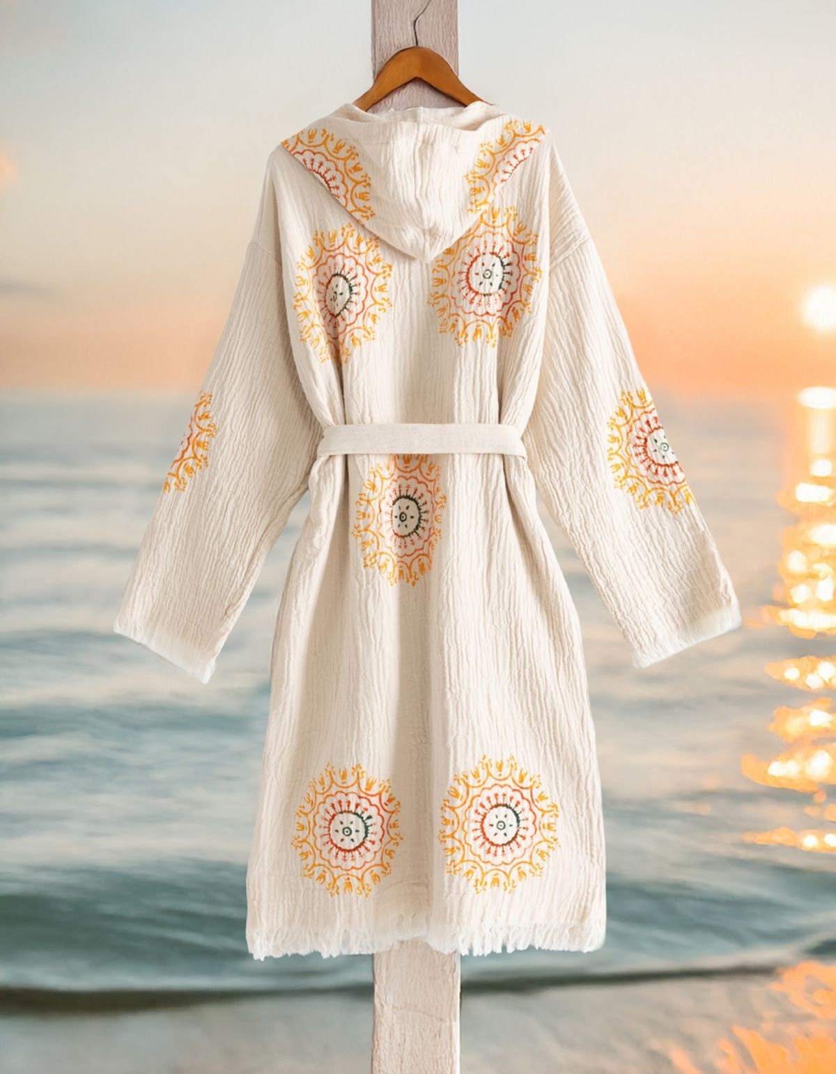 Varol Organik %100 Pamuk Kapşonlu Sabahlık Bornoz Plaj Elbisesi - Lemura