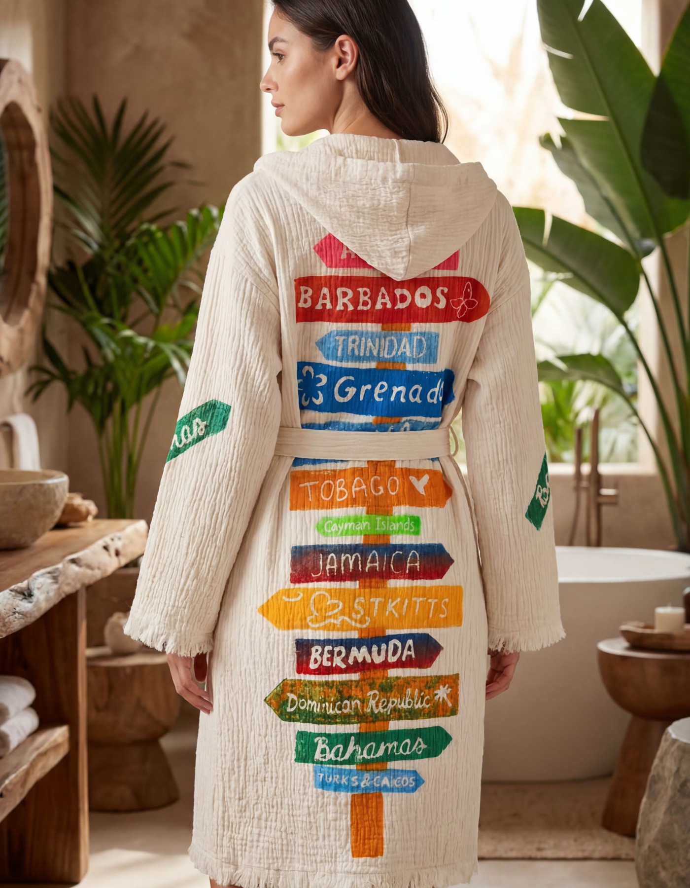 Varol Organik %100 Pamuk Kapşonlu Sabahlık Bornoz Plaj Elbisesi - Nomada