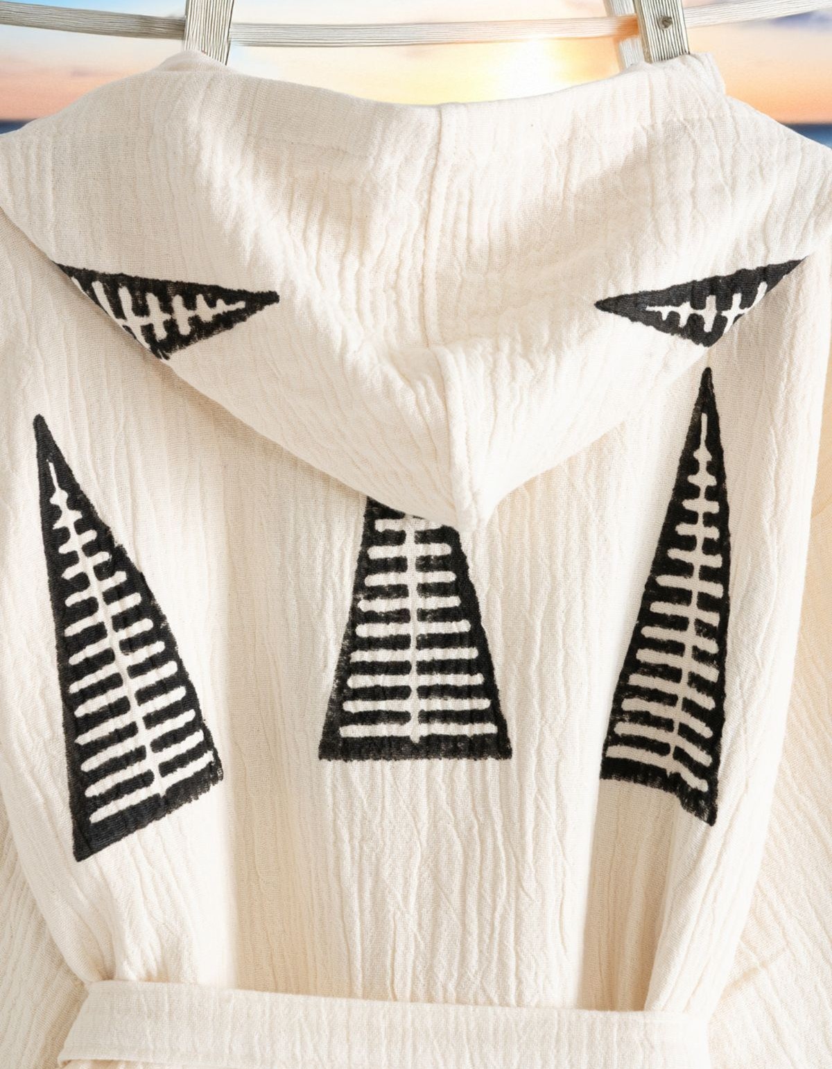 Varol Organik %100 Pamuk Kapşonlu Sabahlık Bornoz Plaj Elbisesi - Piramit