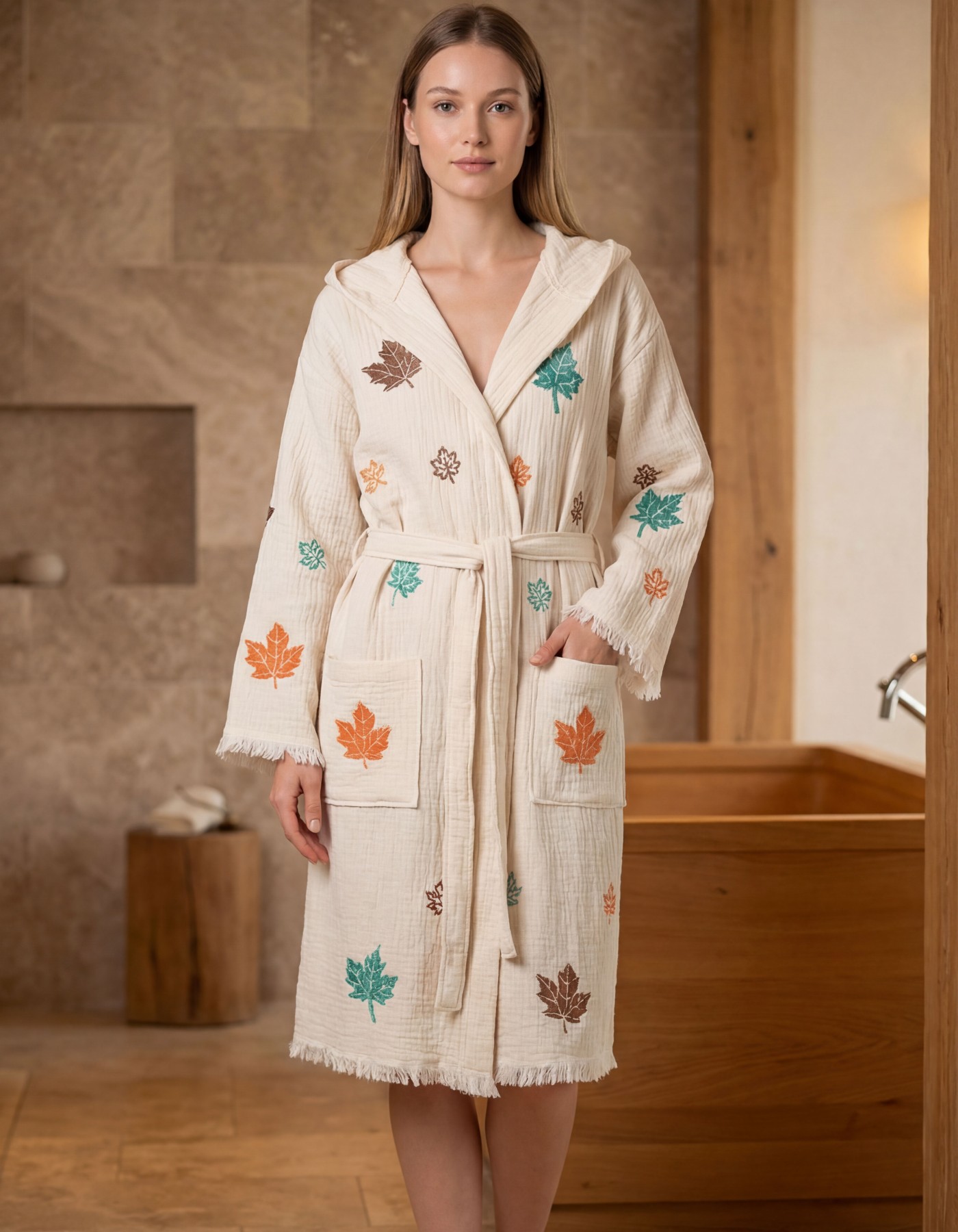 Varol Organik %100 Pamuk Kapşonlu Sabahlık Bornoz Plaj Elbisesi - Sonbahar Varol Organik %100 Pamuk Kapşonlu Sabahlık Bornoz Plaj Elbisesi - Sonbahar