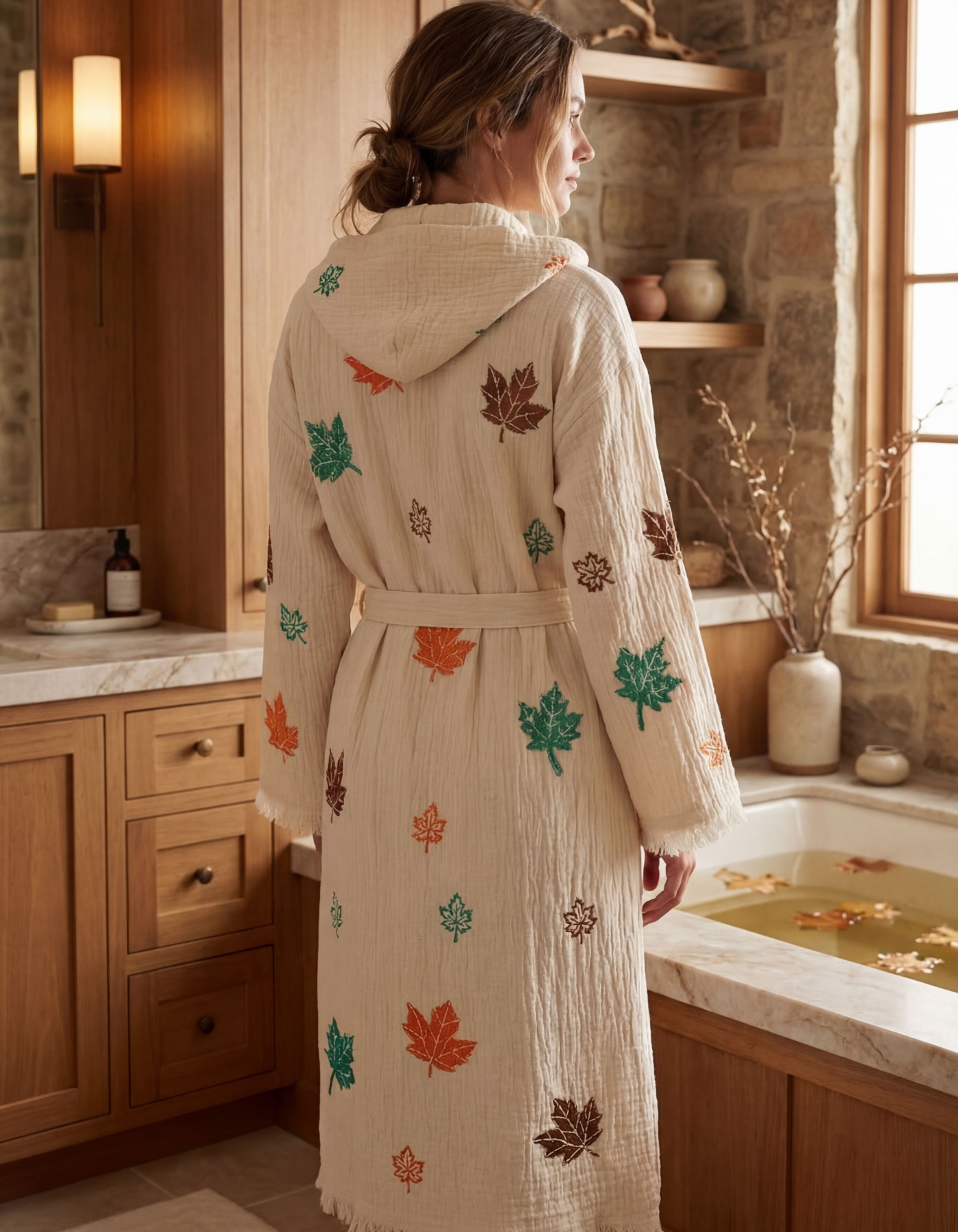 Varol Organik %100 Pamuk Kapşonlu Sabahlık Bornoz Plaj Elbisesi - Sonbahar Varol Organik %100 Pamuk Kapşonlu Sabahlık Bornoz Plaj Elbisesi - Sonbahar