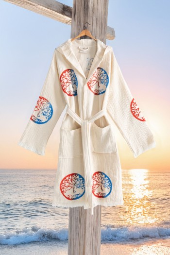 Varol Organik %100 Pamuk Kapşonlu Sabalık Bornoz Plaj Elbisesi - Dualis