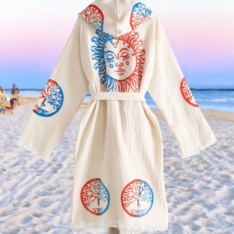 Varol Organik %100 Pamuk Kapşonlu Sabalık Bornoz Plaj Elbisesi - Dualis