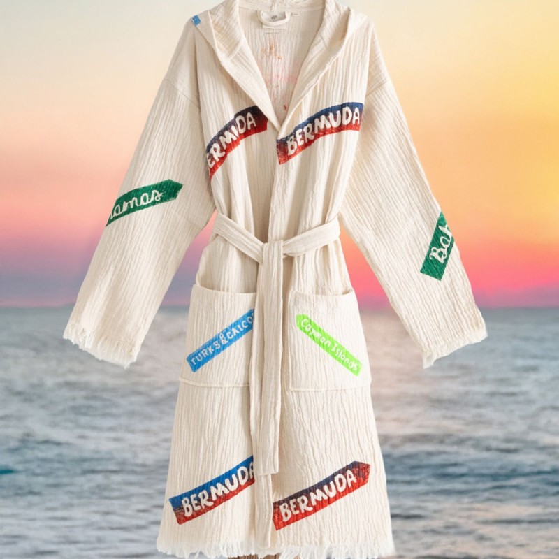 Varol Organik %100 Pamuk Kapşonlu Sabalık Bornoz Plaj Elbisesi - Nomada