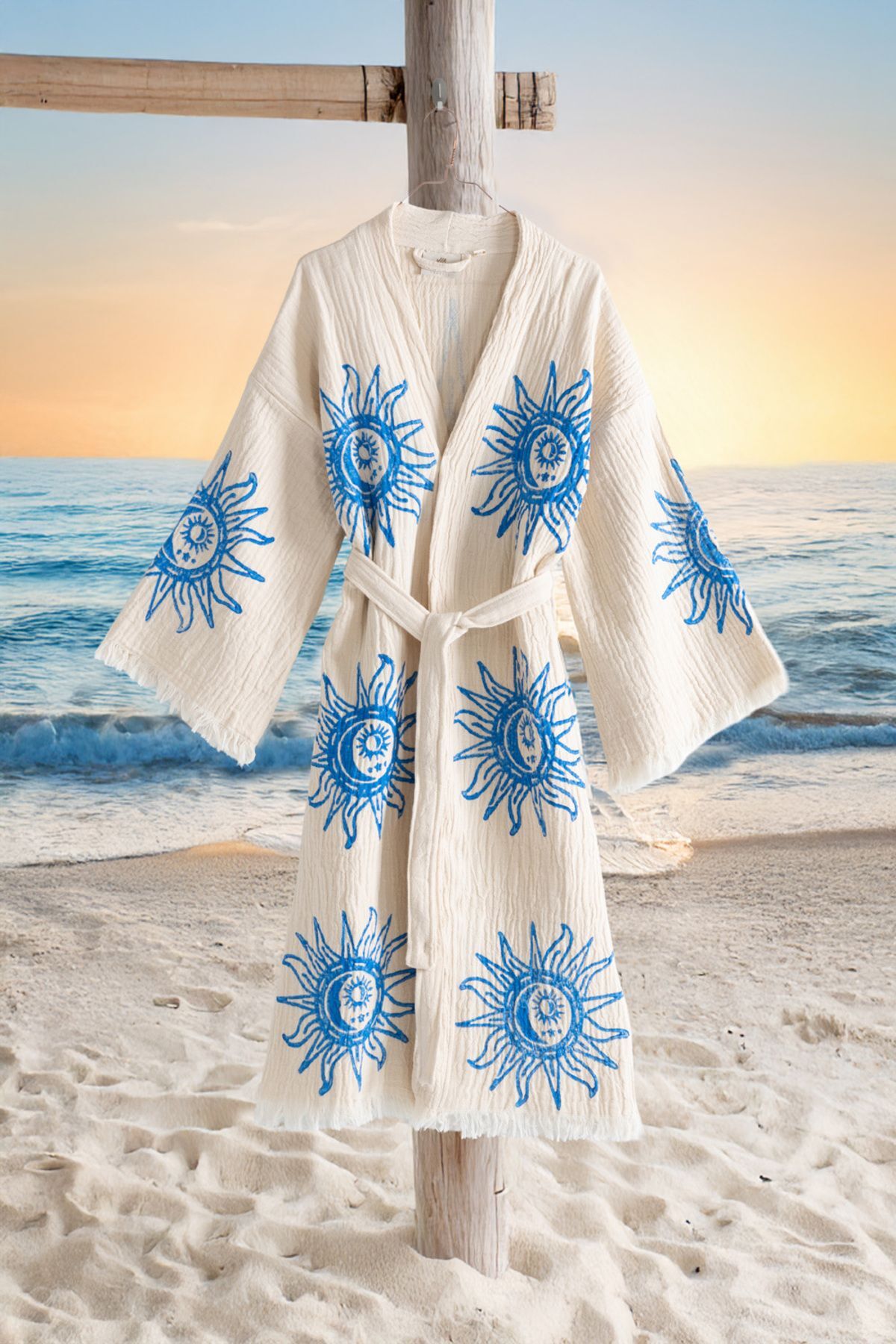 Varol Organik %100 Pamuk Kimono Yaka Sabahlık Bornoz - Heliona v2