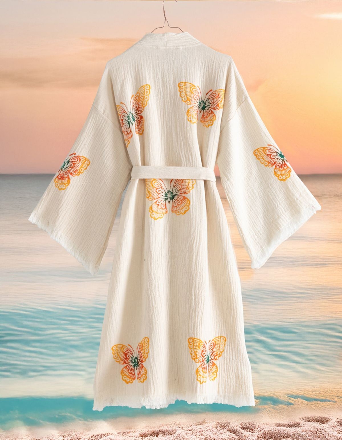 Varol Organik %100 Pamuk Kimono Yaka Sabahlık Bornoz - Kelebek