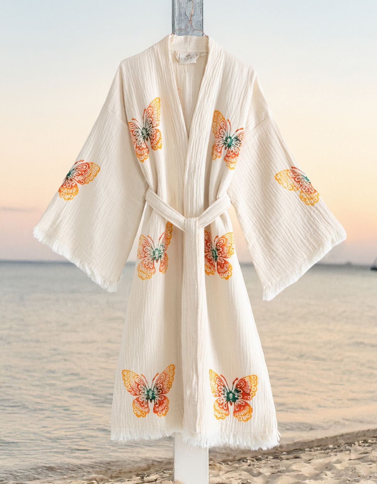 Varol Organik %100 Pamuk Kimono Yaka Sabahlık Bornoz - Kelebek