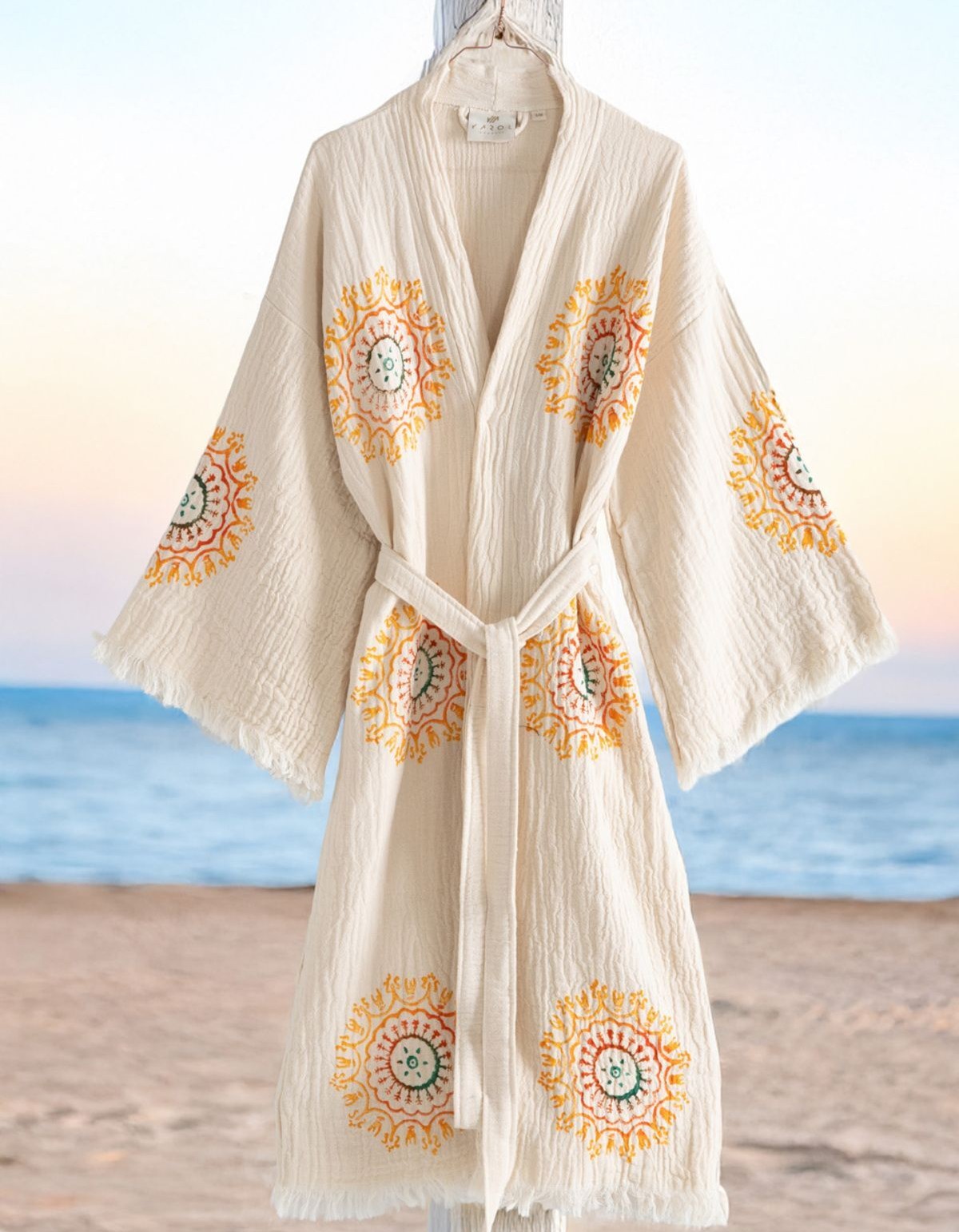 Varol Organik %100 Pamuk Kimono Yaka Sabahlık Bornoz - Lemura