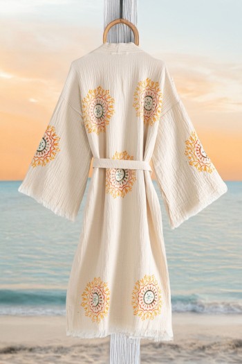 Varol Organik %100 Pamuk Kimono Yaka Sabahlık Bornoz - Lemura