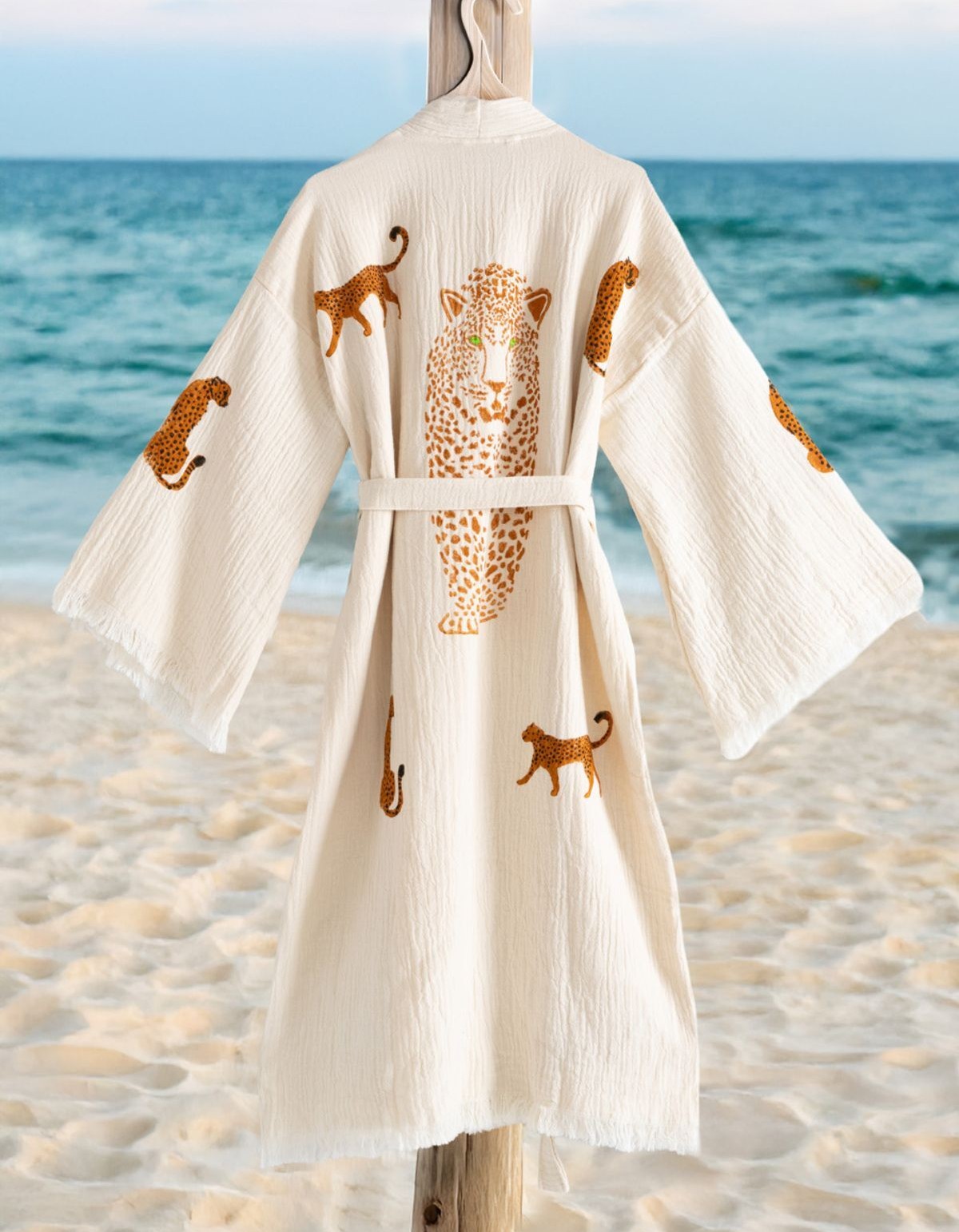 Varol Organik %100 Pamuk Kimono Yaka Sabahlık Bornoz - Leopar