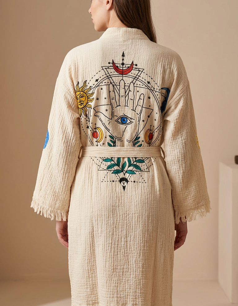 Varol Organik %100 Pamuk Kimono Yaka Sabahlık Bornoz - Solyra