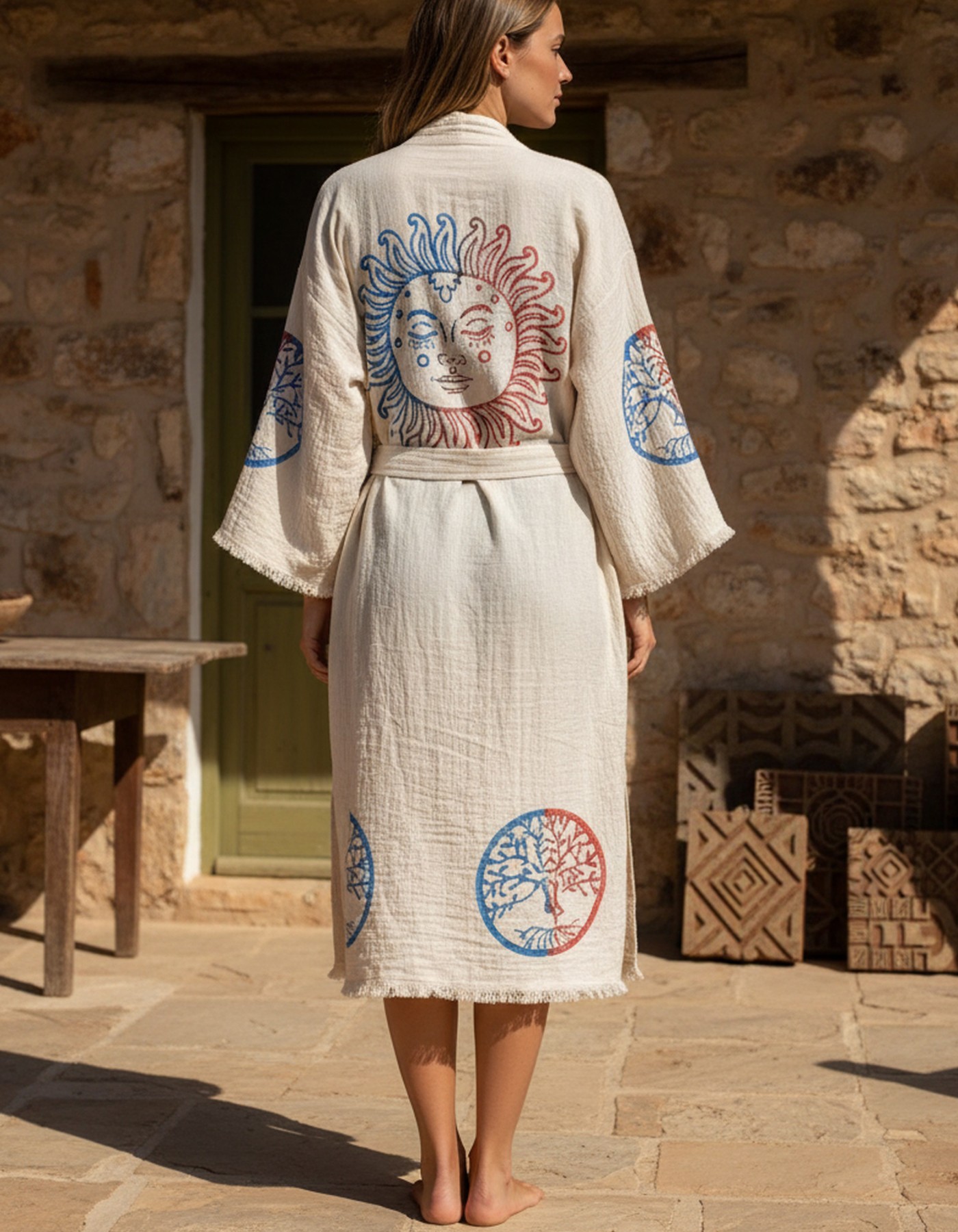 Varol Organik %100 Pamuk Kimono Yaka Sabahlık Bornoz - Dualis