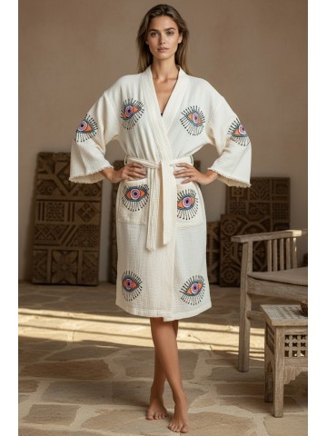 Varol Organik %100 Pamuk Kimono Yaka Sabahlık Bornoz - Göz