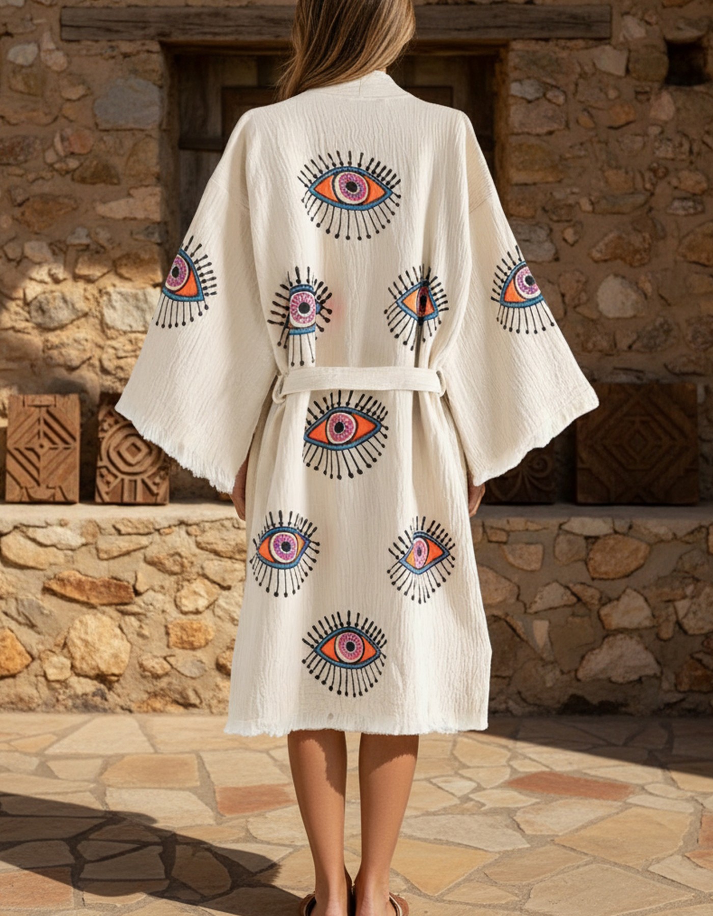 Varol Organik %100 Pamuk Kimono Yaka Sabahlık Bornoz - Göz