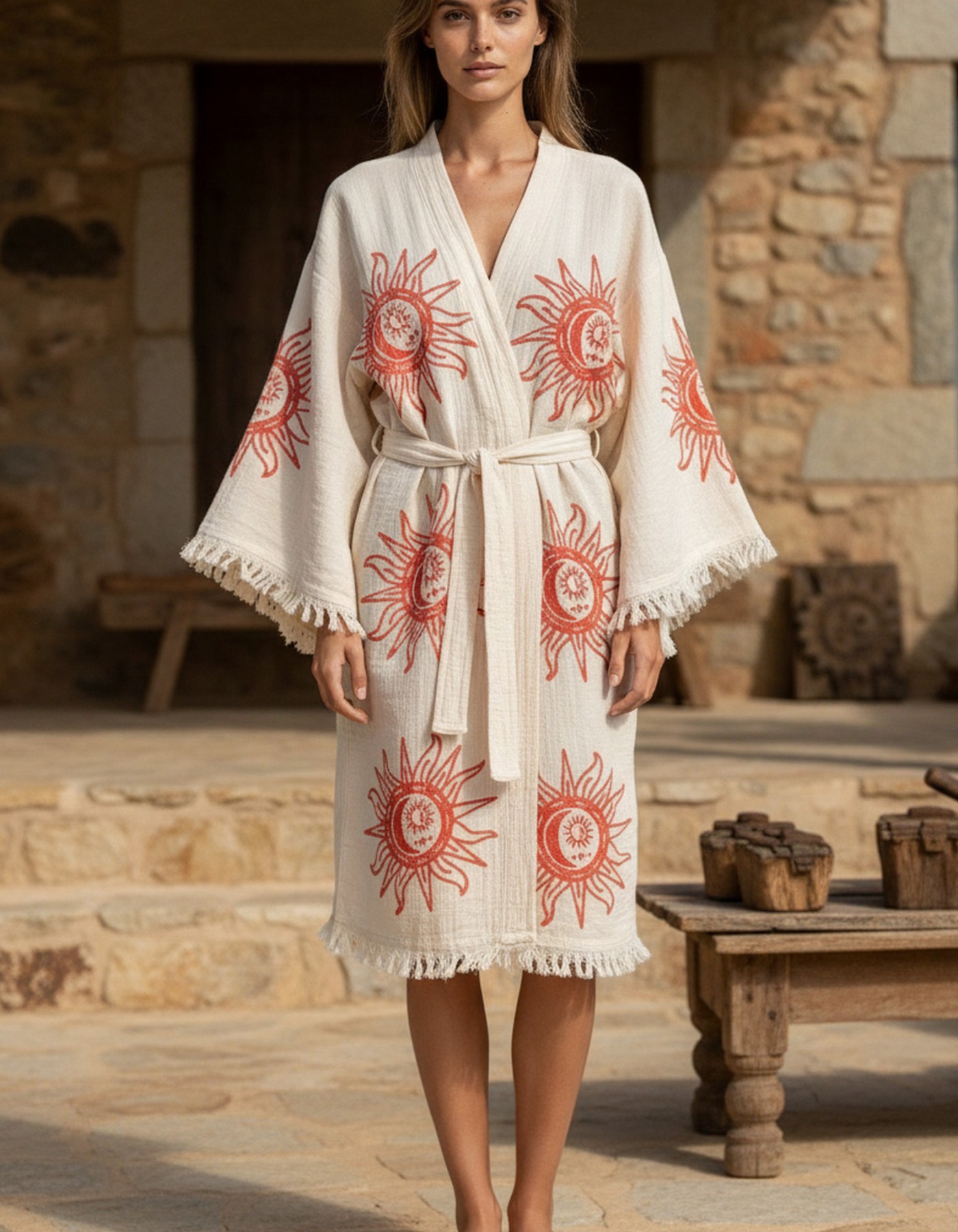 Varol Organik %100 Pamuk Kimono Yaka Sabahlık Bornoz - Heliona v1 Varol Organik %100 Pamuk Kimono Yaka Sabahlık Bornoz - Heliona v1