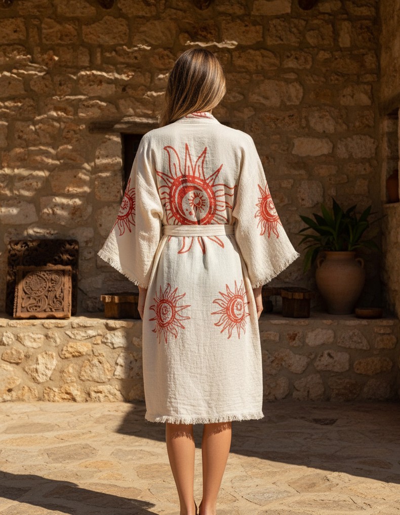 Varol Organik %100 Pamuk Kimono Yaka Sabahlık Bornoz - Heliona v1 Varol Organik %100 Pamuk Kimono Yaka Sabahlık Bornoz - Heliona v1