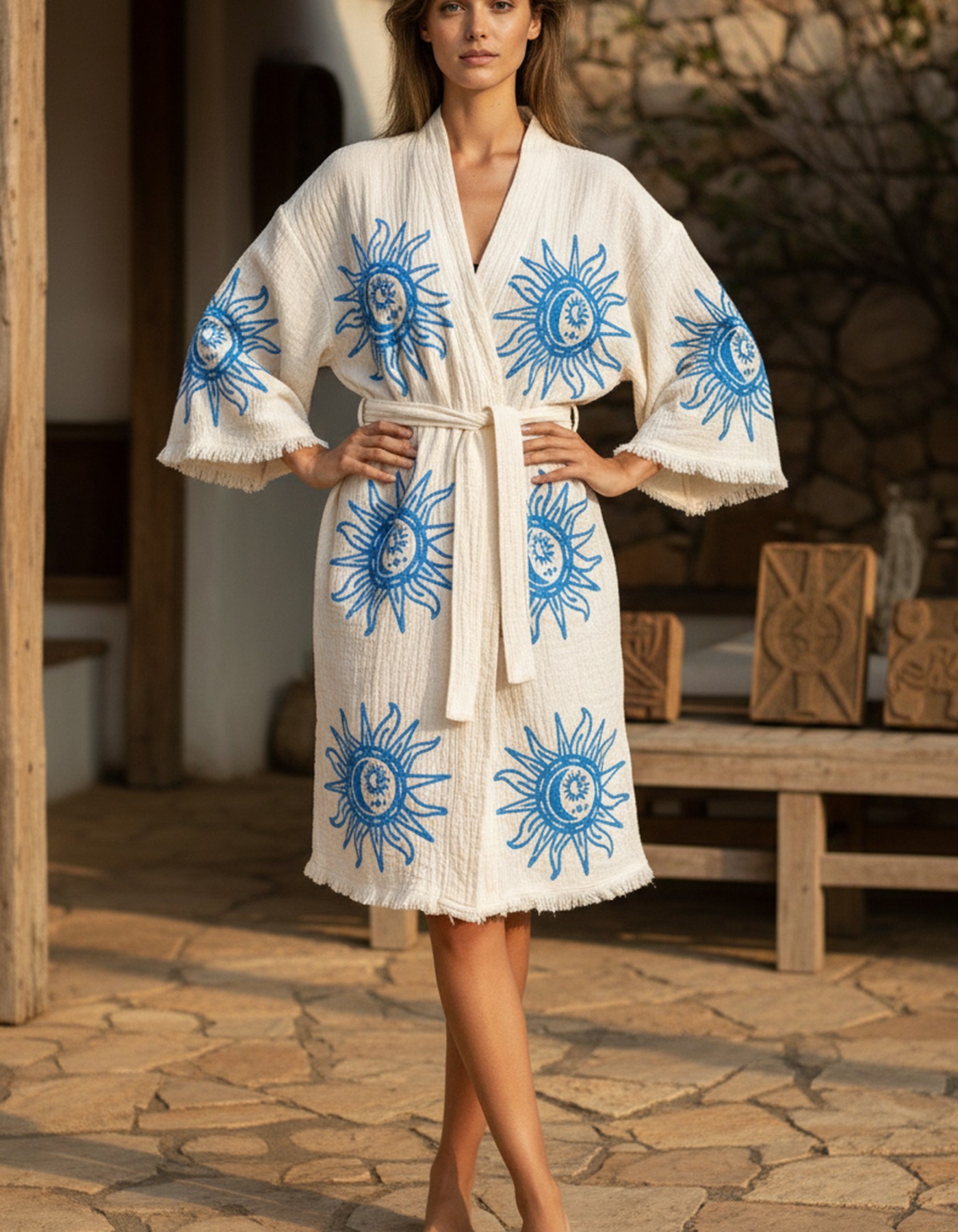 Varol Organik %100 Pamuk Kimono Yaka Sabahlık Bornoz - Heliona v2 Varol Organik %100 Pamuk Kimono Yaka Sabahlık Bornoz - Heliona v2