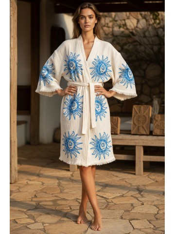 Varol Organik %100 Pamuk Kimono Yaka Sabahlık Bornoz - Heliona v2