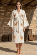 Varol Organik %100 Pamuk Kimono Yaka Sabahlık Bornoz - Kelebek