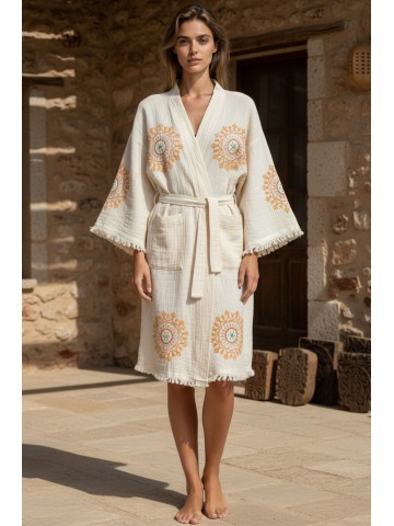 Varol Organik %100 Pamuk Kimono Yaka Sabahlık Bornoz - Lemura