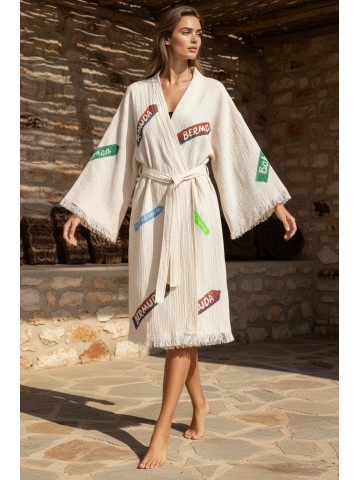 Varol Organik %100 Pamuk Kimono Yaka Sabahlık Bornoz - Nomada